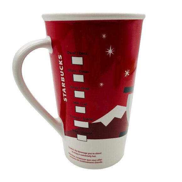 Starbucks 2011 Holiday Tall Mug Cup Bone China Red Sledding Dog - Picture 3 of 10